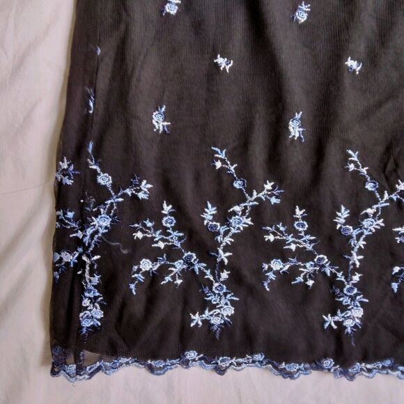 Classics by Eileen West Skirt Black Blue Floral Whimsigoth Fairy Goth Womens 10 - Picture 3 of 9
